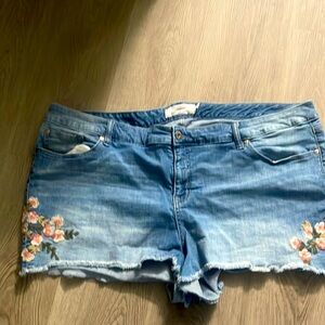 Torrid denim shorts with floral embroidery